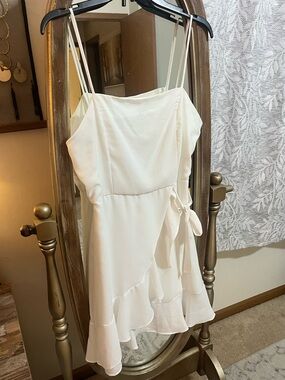 Altar'd State Cream Spaghetti Strap Ruffle Wrap Mini Dress